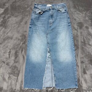 Zara Denim Maxi Skirt Womens XS Blue Raw Hem Front Slit Cotton Cowgirl Western